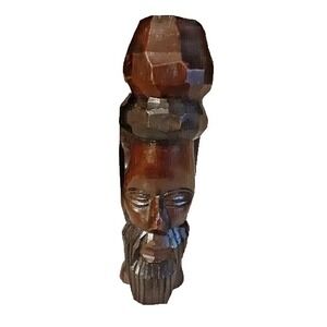 Hand Carved‎ Wood Jamaican Man Face Statue Tiki Totem 8" Vintage Rastafarian